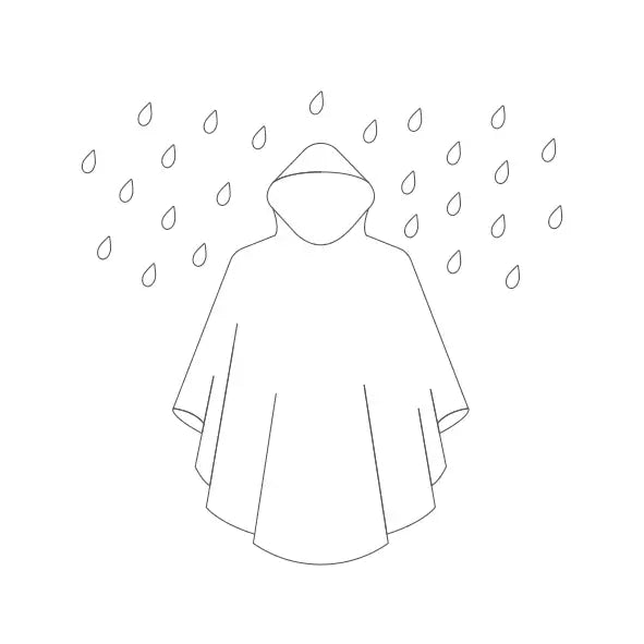 Illustrasjon av regnponcho og regndråper