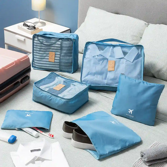 Sett med 6 stilige pakkeposer i blå farge